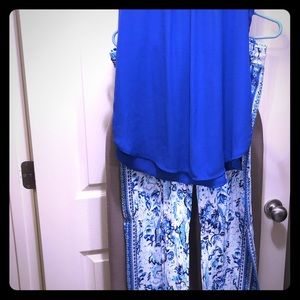 Blue top and pant outfit.